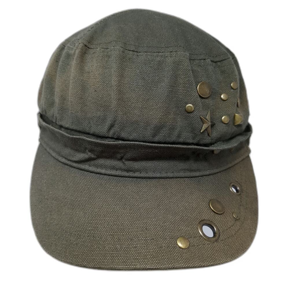 ABG Accessories Army Cap Green One Size Studs Stars Grommets Metal Accents Hat